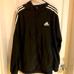 adidas Black Hoodie Jacket with White Stripes